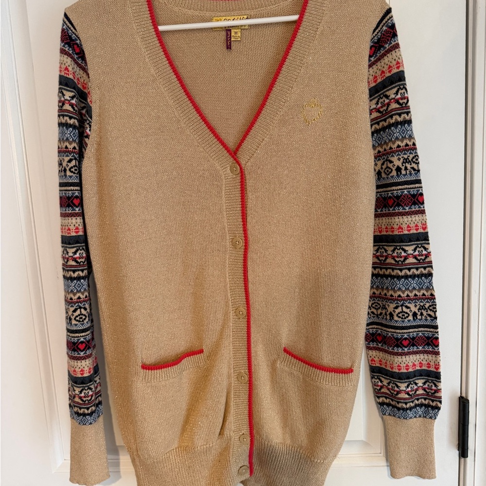 Princess Vera Wang Beige Cardigan with Patterned Sleeves